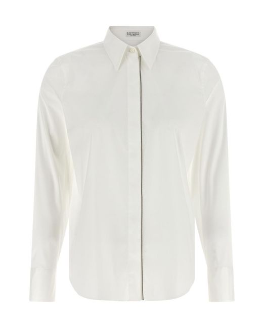 Brunello Cucinelli White Long Sleeved Curved Hem Shirt