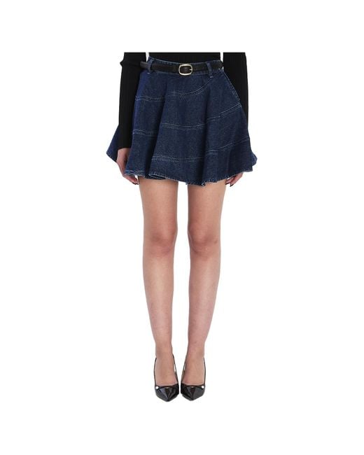 Self-Portrait Blue Miniginna Flared Denim Mini Skirt