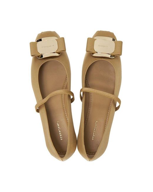 Ferragamo Natural Zina T Light Came Flat Shoes