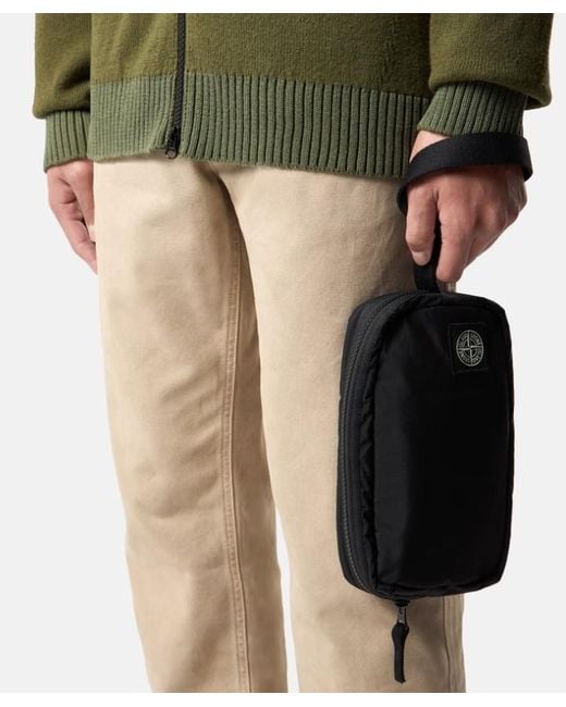 Stone Island Black Logo Wristlet Bag for men