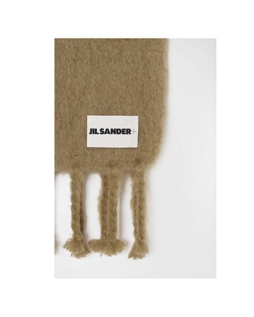 Jil Sander Green Logo Patch Fringed Scarf
