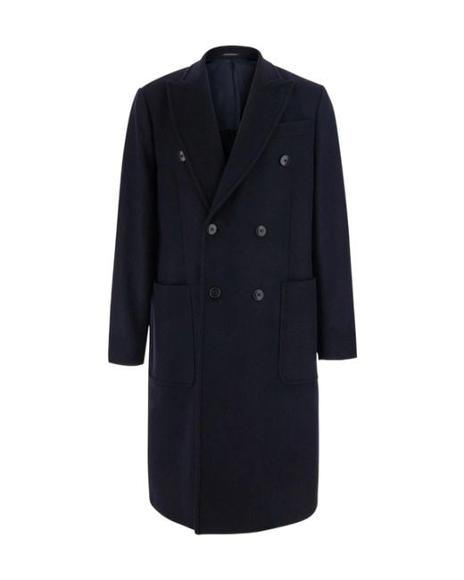 Emporio Armani Blue Double-Breasted Coat for men