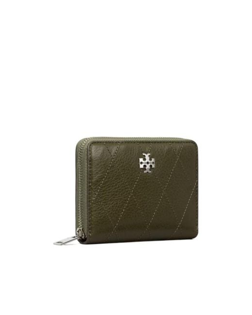 Tory Burch Green Small Charlie Quilted Zip-Around Wallet