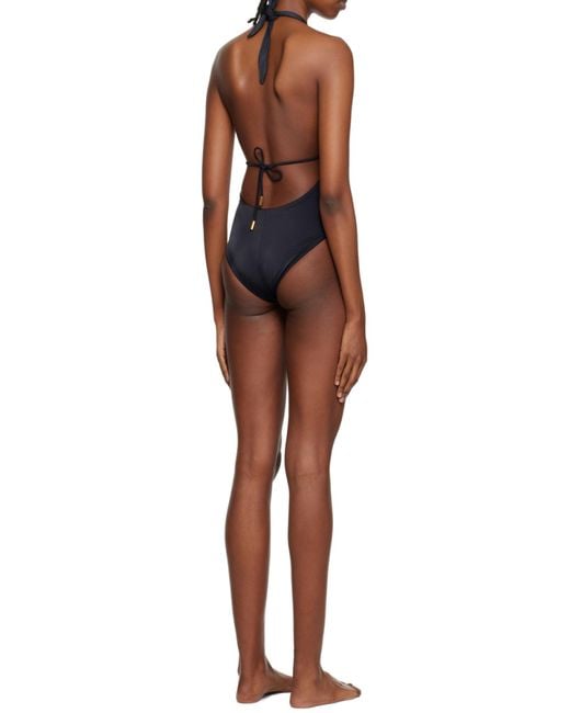 Tom Ford Black Logo Detailed V-Neck Swimsuit