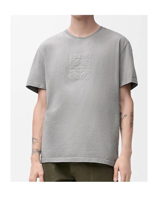 Loewe Gray Faded Anagram T-Shirt, Short Sleeves, 100% Cotton, Size: Small for men