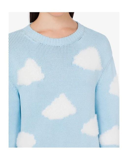 Moschino Blue Crew-Neck Cloud-Motif Sweater