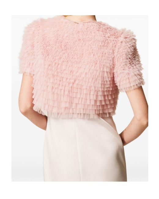 Twinset Pink Cropped Tulle Ruffle Jacket