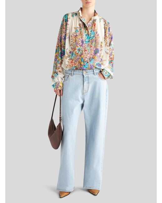 Etro White Floral Printed Long-Sleeved Blouse