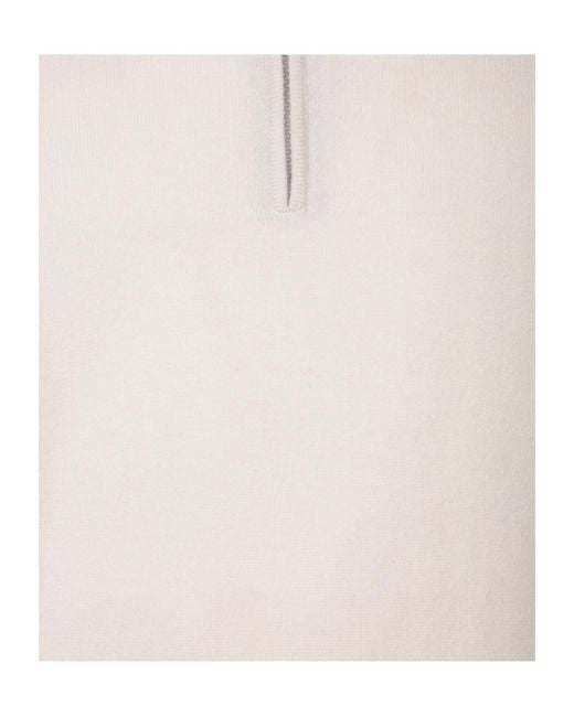 Brunello Cucinelli White Funnel-Neck Knitted Sweater for men