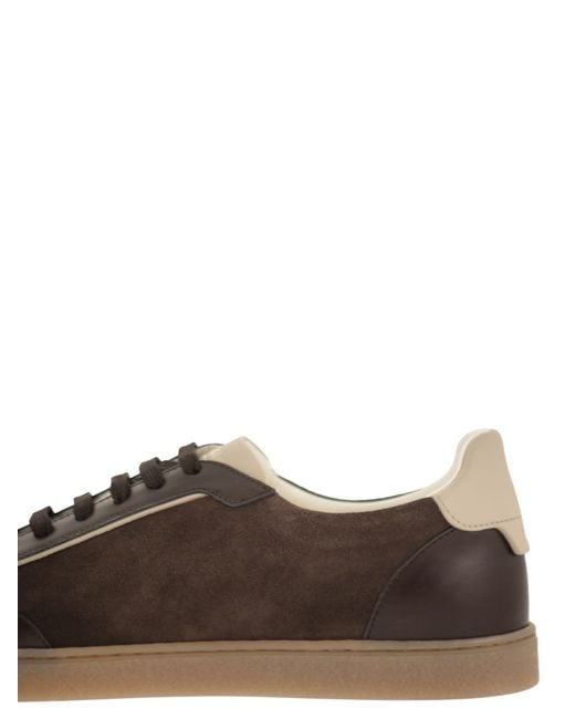 Brunello Cucinelli Brown Panelled Leather Sneakers for men