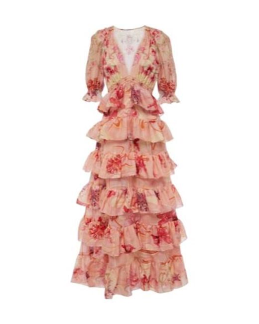 Camilla Red Embellished Floral Cotton And Silk Maxi Dress