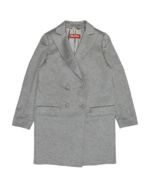Max Mara Gray Double-Breasted Lapel Coat