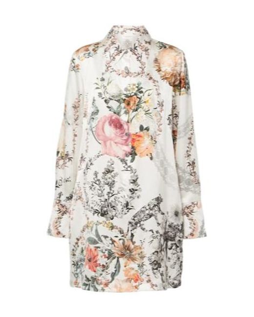 Camilla White Floral Silk Satin Shirt Dress