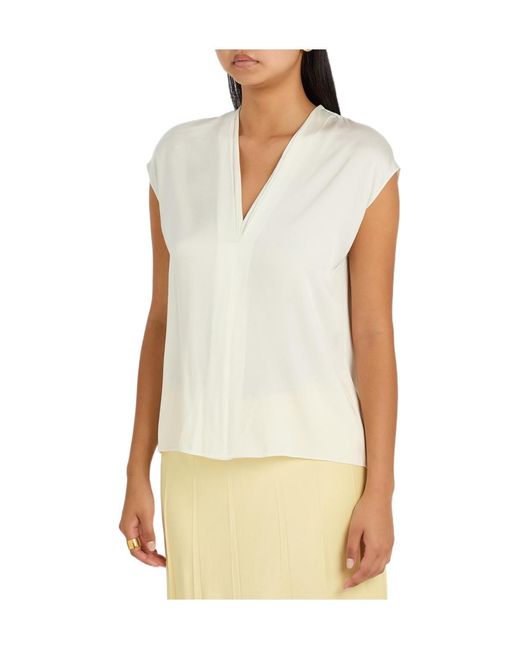 Vince White Double-Layered V-Neck Silk-Blend Top