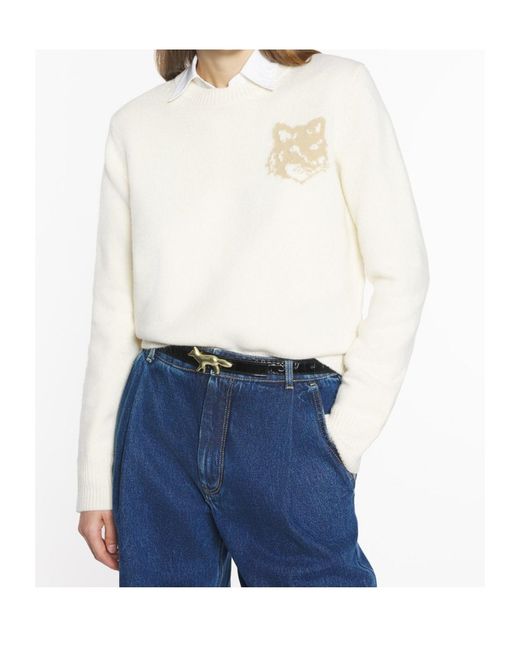Maison Kitsuné White Maison Kitsuné Fox Head Intarsia Regular Jumper