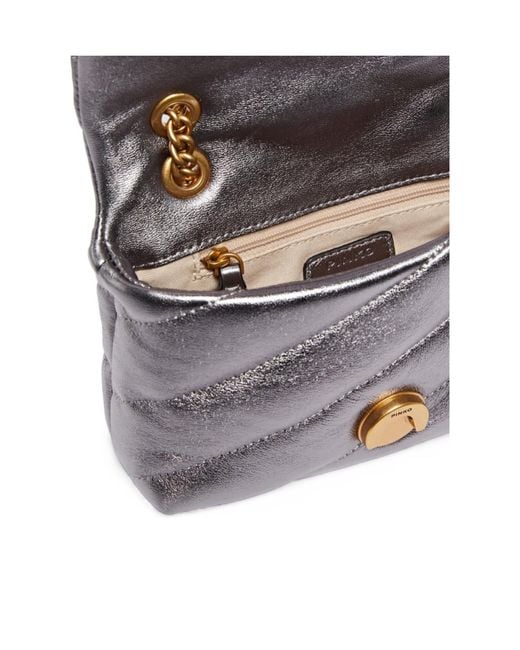 Pinko Gray Quilted Chain Crossbody Bag