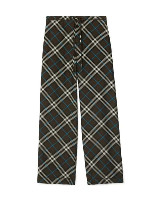 Burberry Gray Straight-Leg Checked Drawstring Trousers