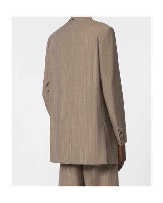 Max Mara Brown Mxmacciaio Double Breasted Oversized Pinstripe Blazer