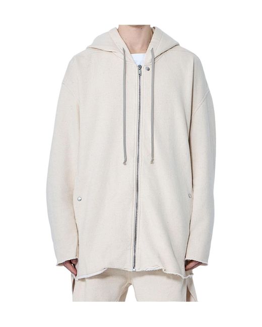 Rick Owens Natural Drawstring Zip-Up Hoodie for men