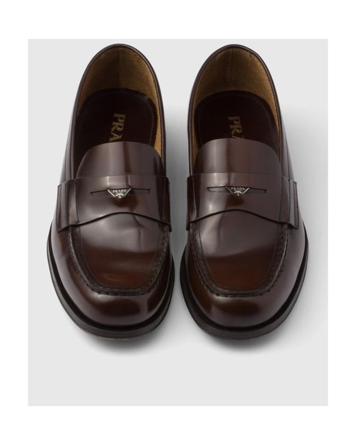 Prada Brown Logo-Triangle Slip-On Penny Loafers for men
