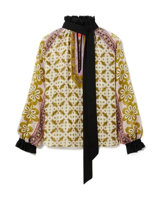 LaDoubleJ Yellow Cerere Ruffled High-Neck Blouse