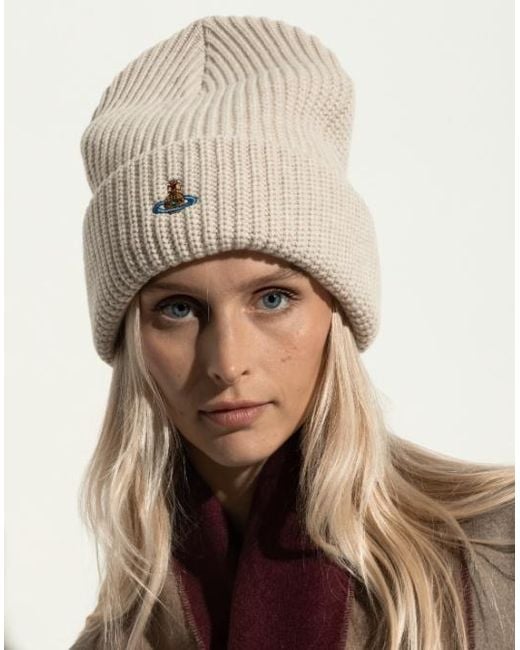 Vivienne Westwood Natural Logo Embroidered Beanie for men