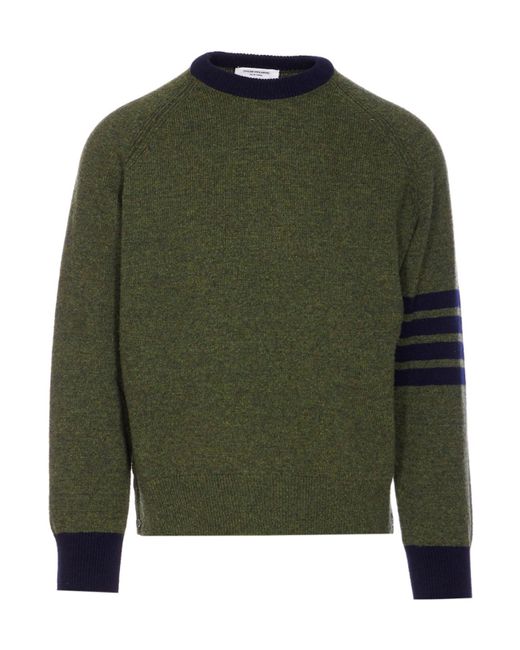 Thom Browne Green Crewneck Knitted Sweater for men