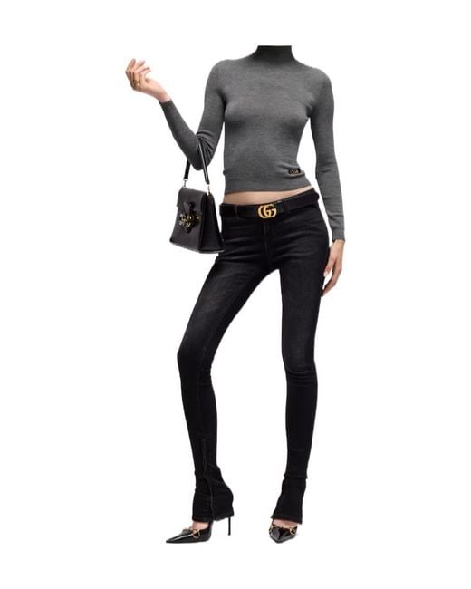 Gucci Gray Fine Rib Knit Wool Top With Horsebit