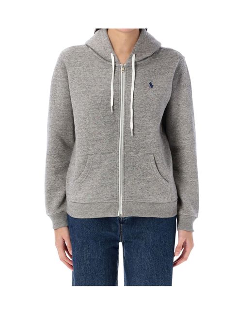 Polo Ralph Lauren Gray Full-Zip Drawstring Hoodie