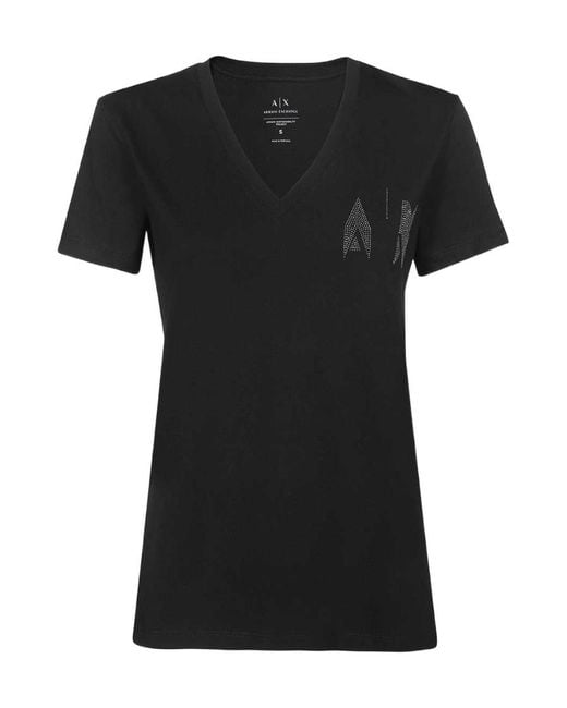 ARMANI EXCHANGE Black V-Collar Short-Sleeved T-Shirt