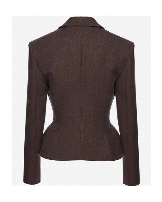 Magda Butrym Brown Fitted Linen Double Breasted Blazer