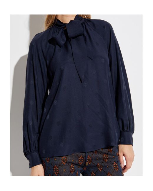 Etro Blue Silk Top With Tie-Neck