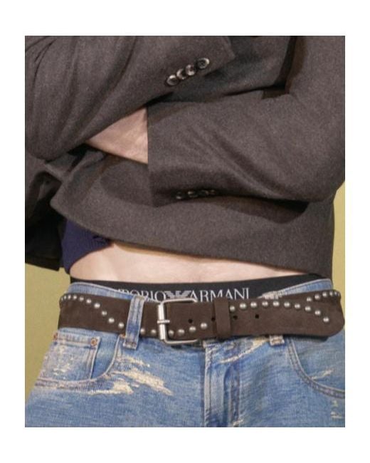 Emporio Armani White Fashionable Pin-Buckle Belt With Square Buckle And Rivets for men