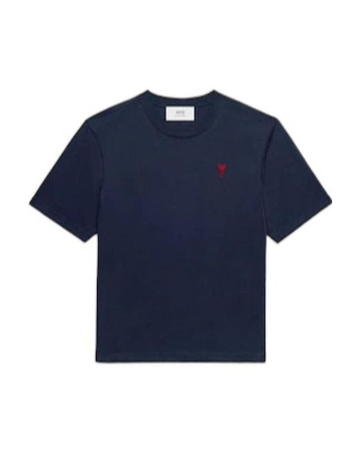 AMI Blue Ami De Coeur Logo Embroidered Crewneck T-Shirt for men