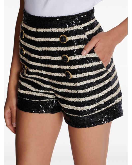 Balmain Black Horizontal Striped Embellished Shorts