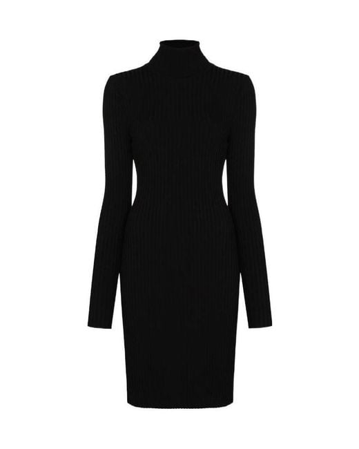 Wolford Black Ribbed Knit Long-Sleeved Mini Dress