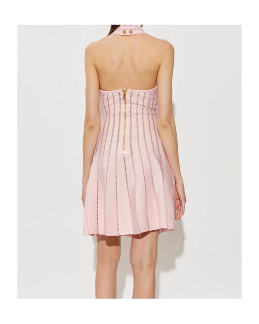 Balmain Pink Cutout Halterneck Knitted Dress