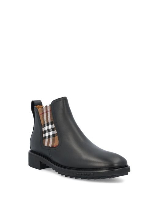 Burberry Black Check-Panelled Pull-On Ankle Boots for men