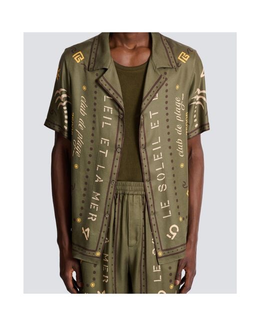 Balmain Green Printed Short Sleeve Shirt for men