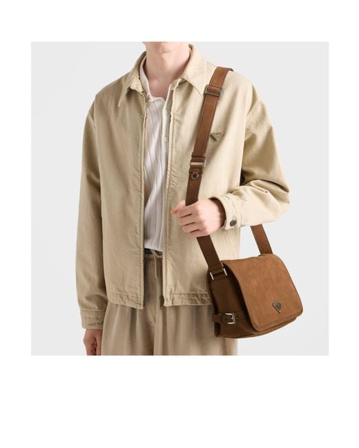 Prada Brown Nubuck Leather Shoulder Bag for men
