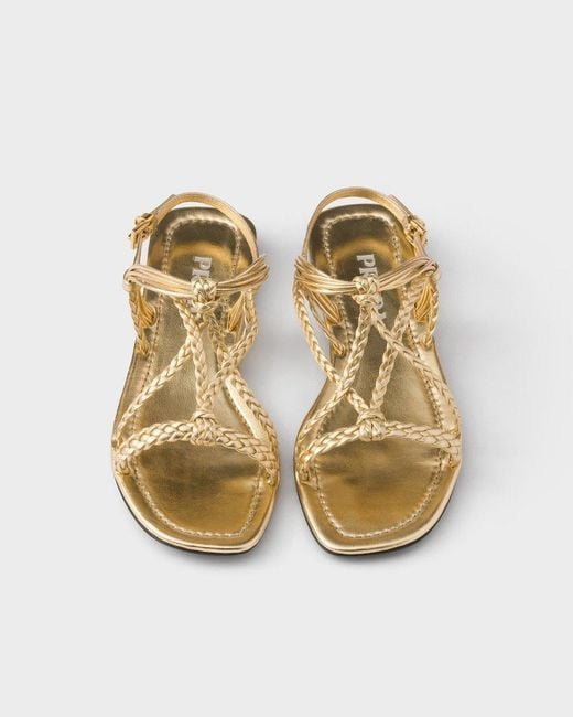 Prada Metallic Braided-Strap Flat Sandals