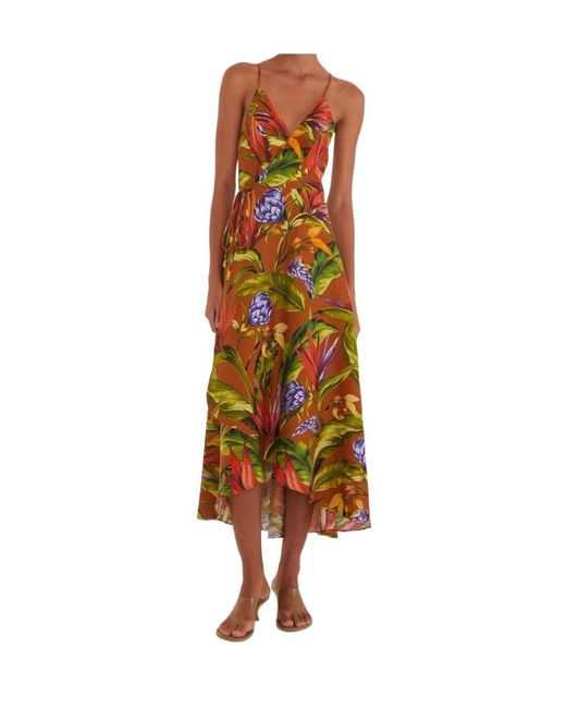 Farm Rio Brown Floral-Print Midi Dress
