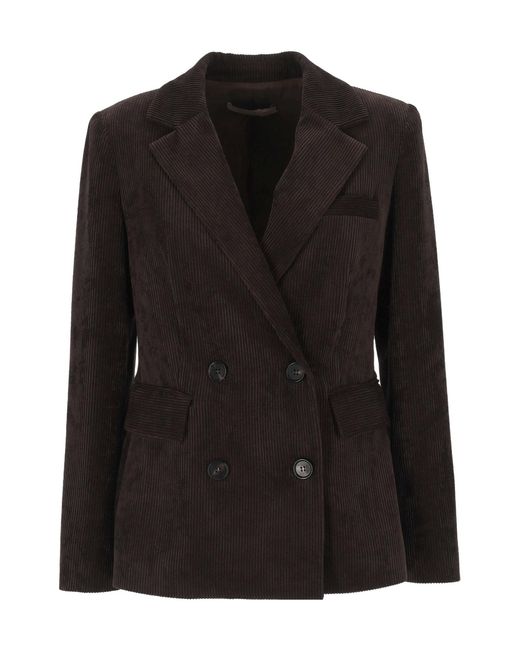 D.exterior Black Corduroy Double-Breasted Blazer