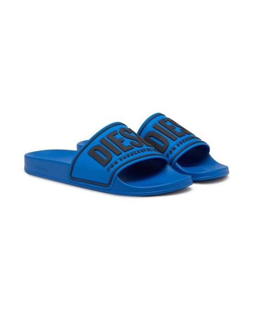 DIESEL Blue Sa-Mayemi Cc Logo Embossed Pool Slides for men