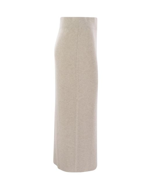 Brunello Cucinelli White Straight Hem Knitted Midi Skirt