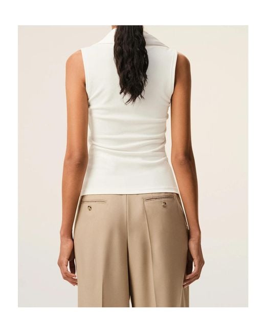 AMI White Ami Decorative Tab Sleeveless Top