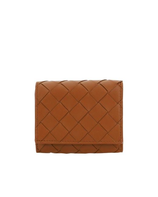 Bottega Veneta Brown Intrecciato Tri-Fold Zip Wallet