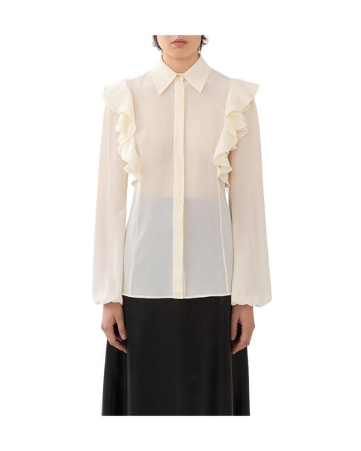 Chloé White Chloé Ruffled Long-Sleeved Shirt