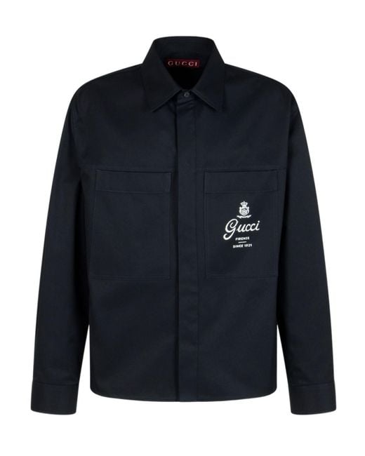 Gucci Blue Logo Embroidered Collared Jacket for men