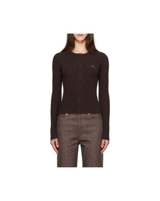 Maison Kitsuné Brown Baby Fox Ribbed Cardigan